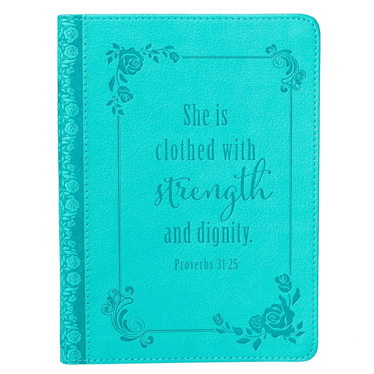 Strength and Dignity Proverbs 31 Woman Journal - Inspirational Faux Leather Notebook with Ribbon, 240 Ruled Pages, Handy Size 5.7" x 7", Teal