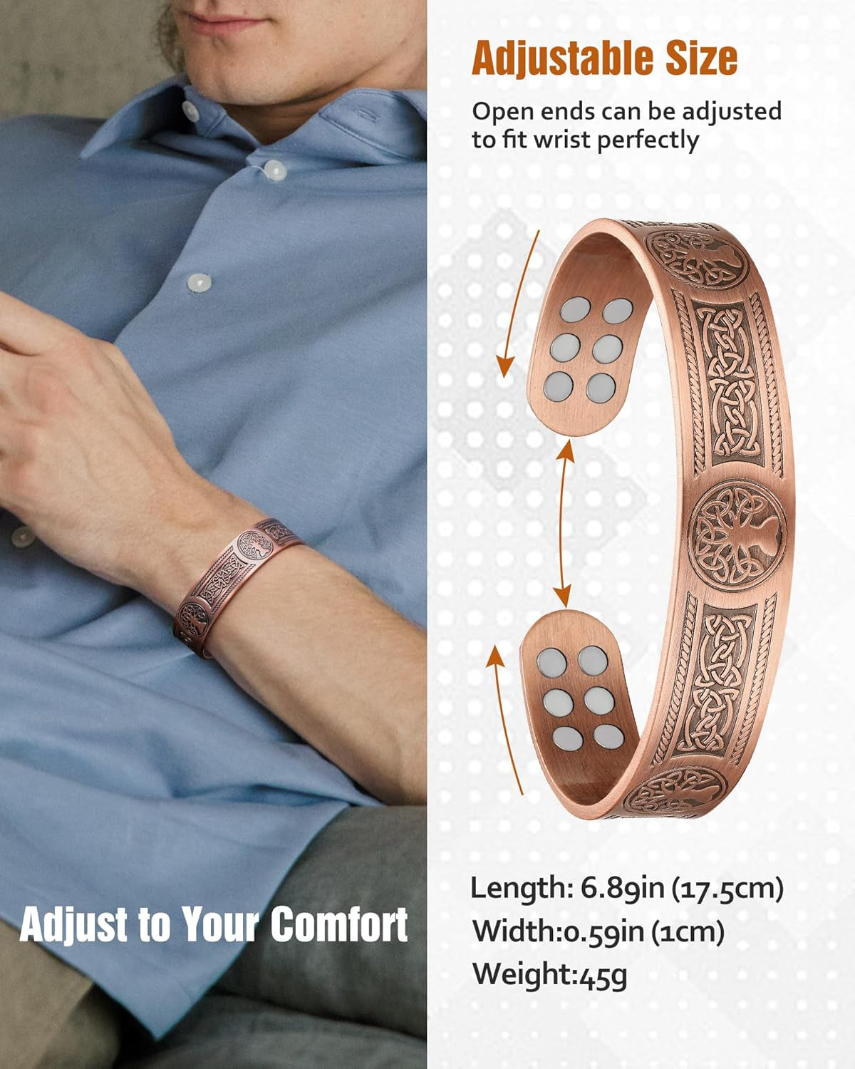 Elevate Your Style with Our Powerful 18X Strength Copper Bracelet for Men! 💪✨ 3,800 Gauss Magnets & 99.99% Pure Copper - The Perfect Gift! 🎁