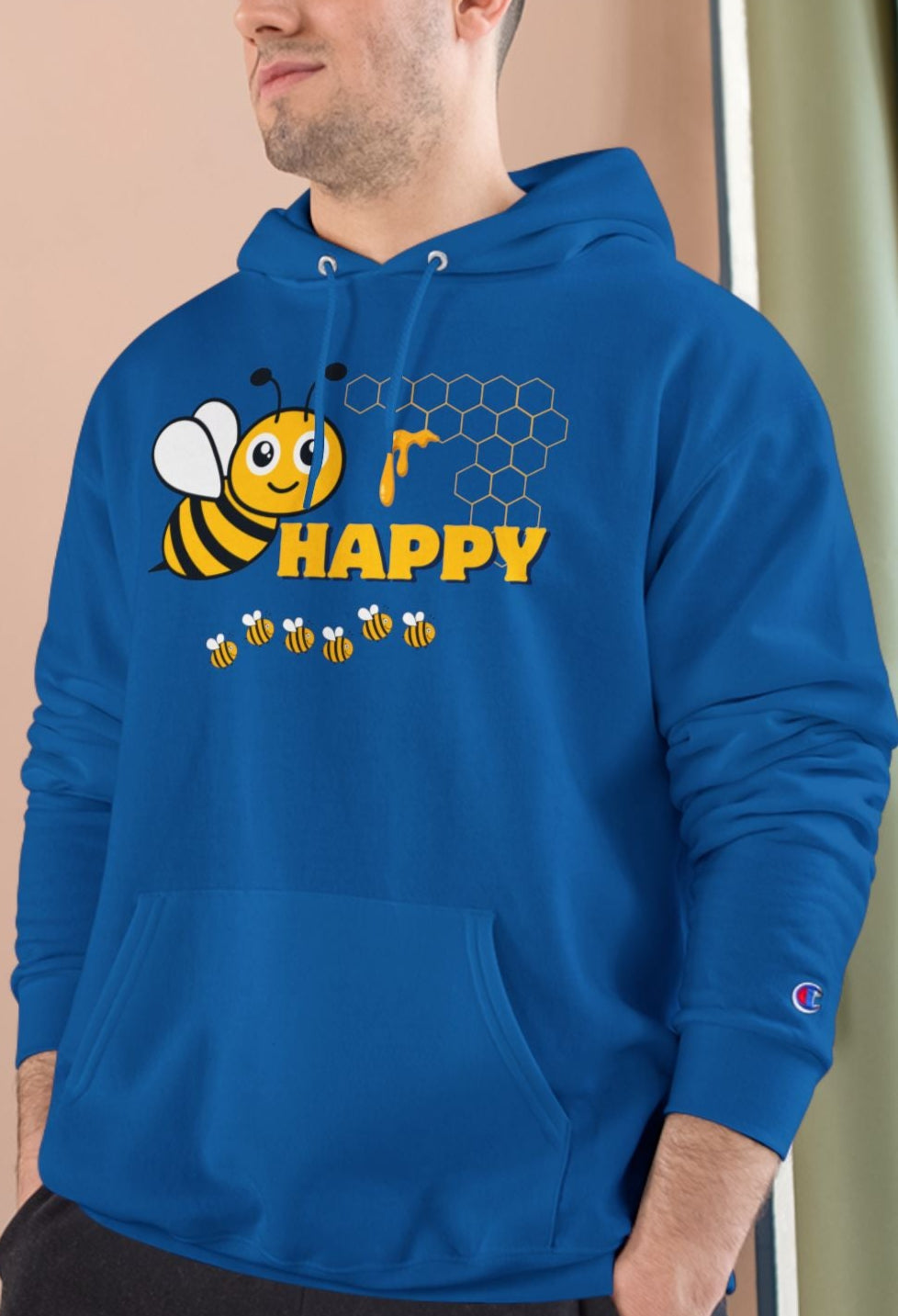 Be Happy Mid-weight Champion Hoodie – Durable & Year-Round Comfort Cute and Cheerful Sweatshirt for All Ages