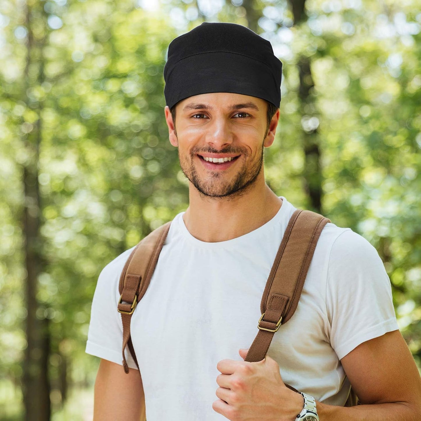 2 Pieces Silk Satin Bonnet for Mens with Natural Curly Wave Hair