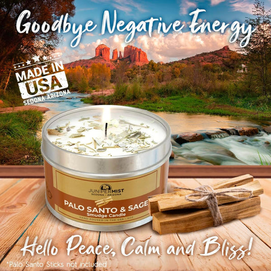 Cleanse Your Space with Our Palo Santo & Sage Smudge Candle 🌿✨ 6oz of Pure Positive Vibes! Perfect for Protection & Setting Intentions. Made in the USA! 🕯️💖