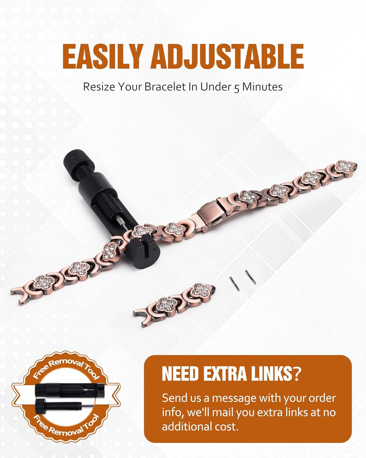 Elegant Pure Copper Magnetic Therapy Bracelet for Women - 3800 Gauss Strength with Four-Leaf Clover Charm
