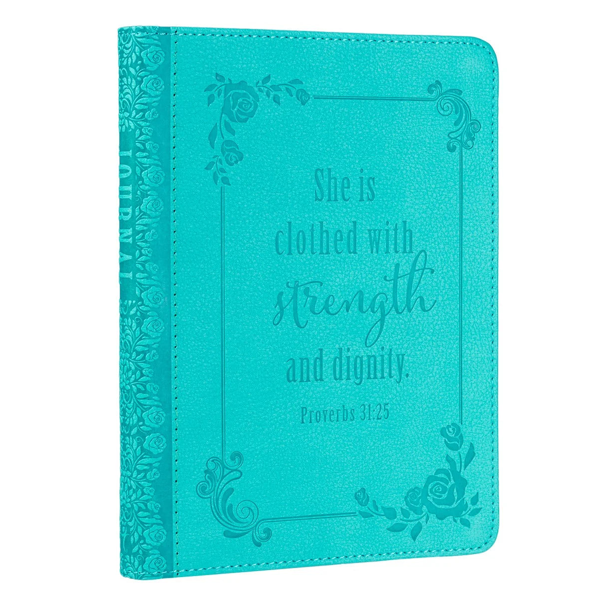 Strength and Dignity Proverbs 31 Woman Journal - Inspirational Faux Leather Notebook with Ribbon, 240 Ruled Pages, Handy Size 5.7" x 7", Teal