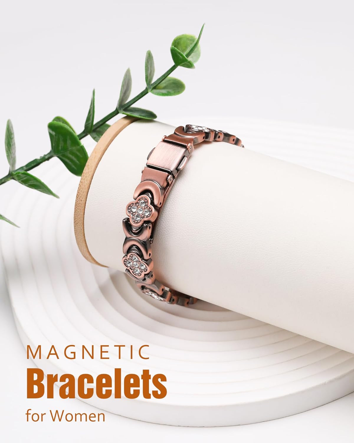Elegant Pure Copper Magnetic Therapy Bracelet for Women - 3800 Gauss Strength with Four-Leaf Clover Charm