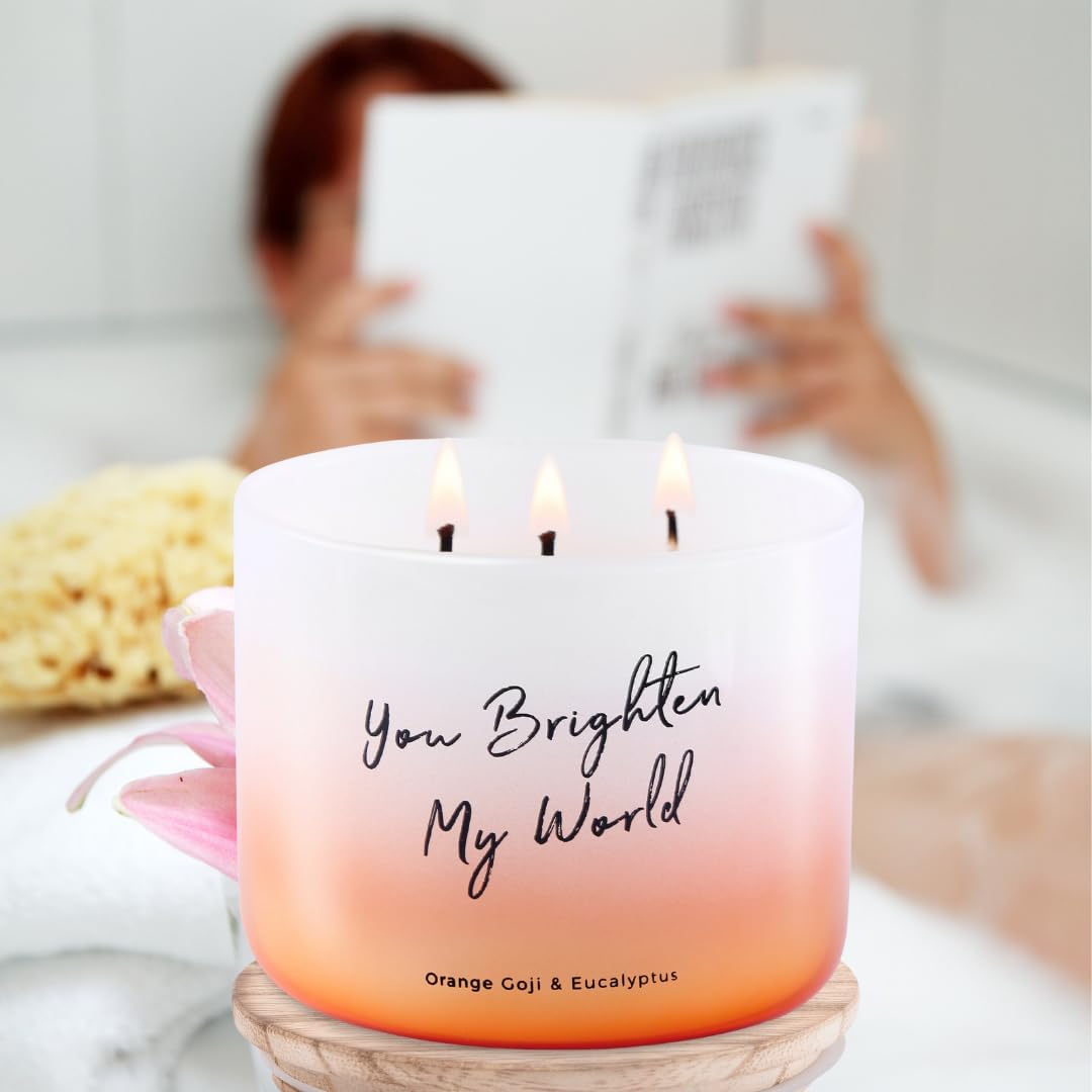 Orange Goji Berry & Eucalyptus 3-Wick Scented Candle - 15.8 Oz Aromatherapy Candle for Stress Relief & Relaxation - Perfect Gift for Everyone - You Brighten My World