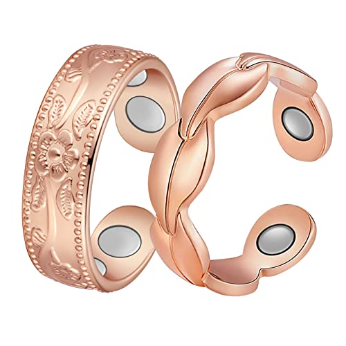 Adjustable Magnetic Copper Heart Rings for Women - Perfect Christmas Jewelry Gift with Elegant Ring Box