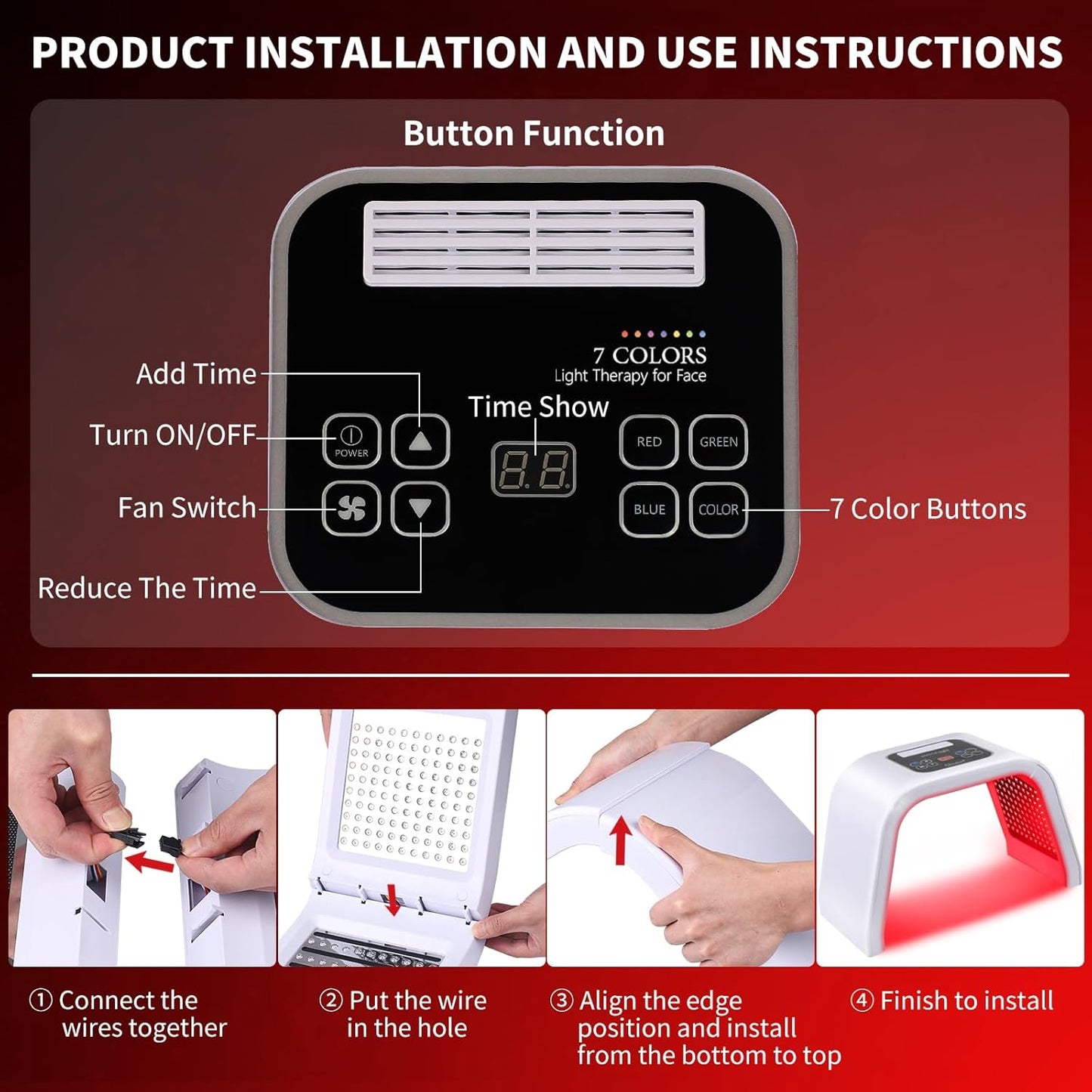 Transform Your Skin at Home: 7 Color Red Light Therapy Device for Face and Neck - Ultimate LED Beauty Tool