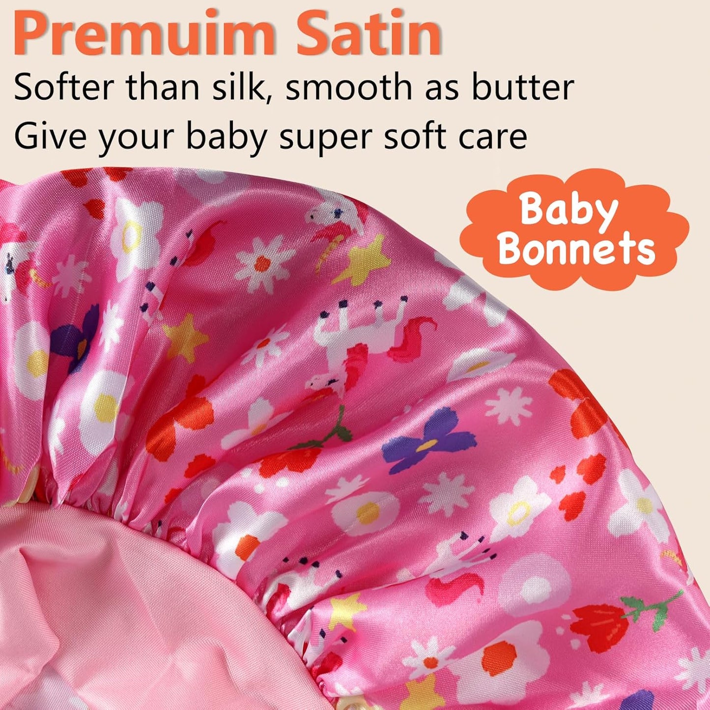 2-Pack Girls Satin Bonnets with Elastic Tie Band - Soft Silk Sleep Bonnets for Toddlers