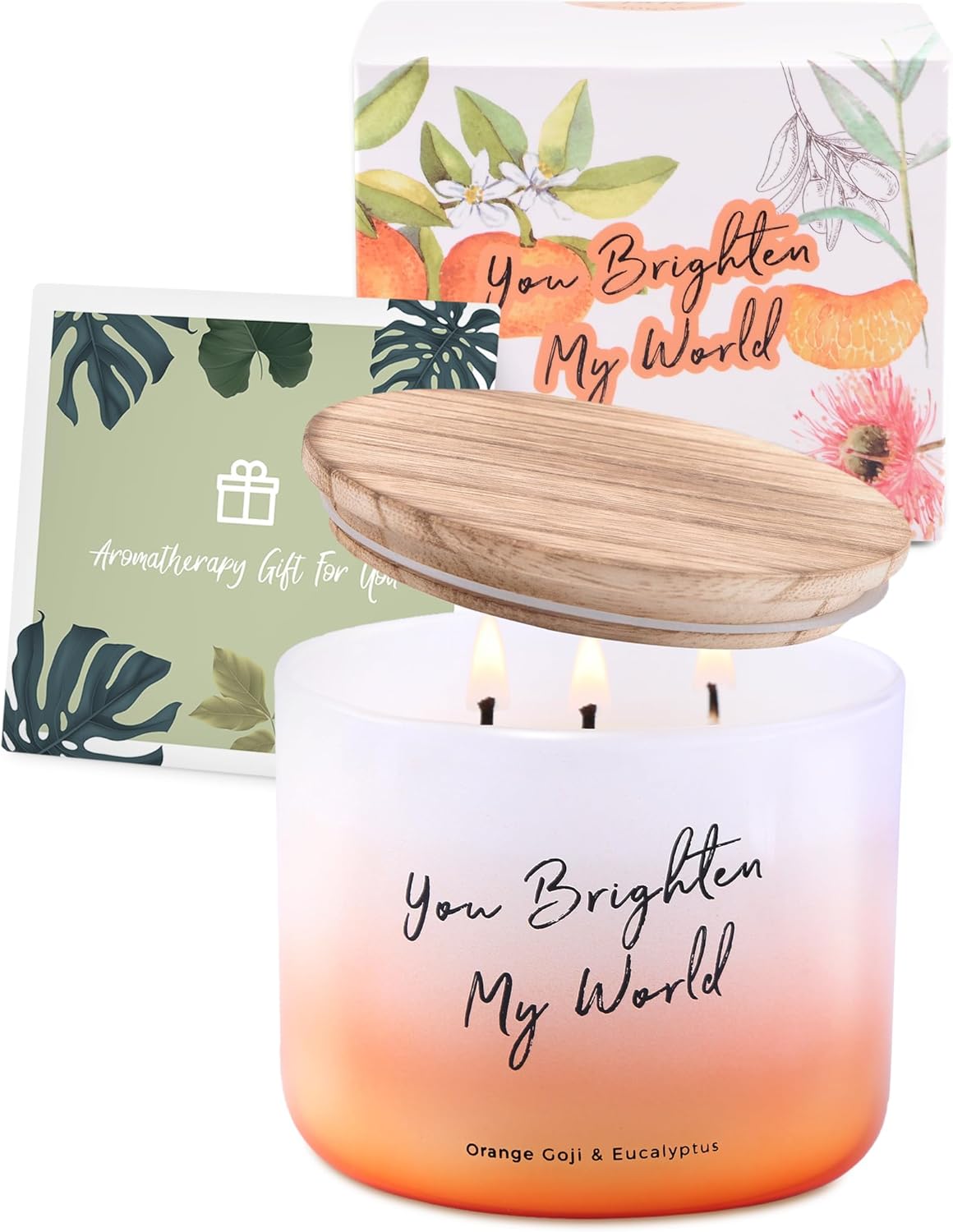 Orange Goji Berry & Eucalyptus 3-Wick Scented Candle - 15.8 Oz Aromatherapy Candle for Stress Relief & Relaxation - Perfect Gift for Everyone - You Brighten My World