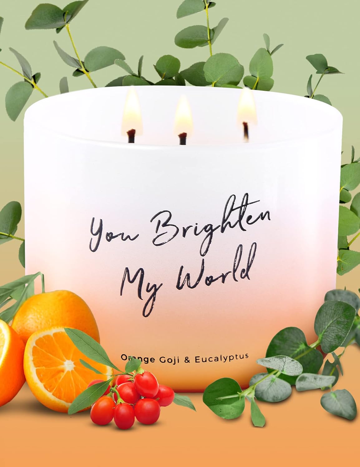 Orange Goji Berry & Eucalyptus 3-Wick Scented Candle - 15.8 Oz Aromatherapy Candle for Stress Relief & Relaxation - Perfect Gift for Everyone - You Brighten My World