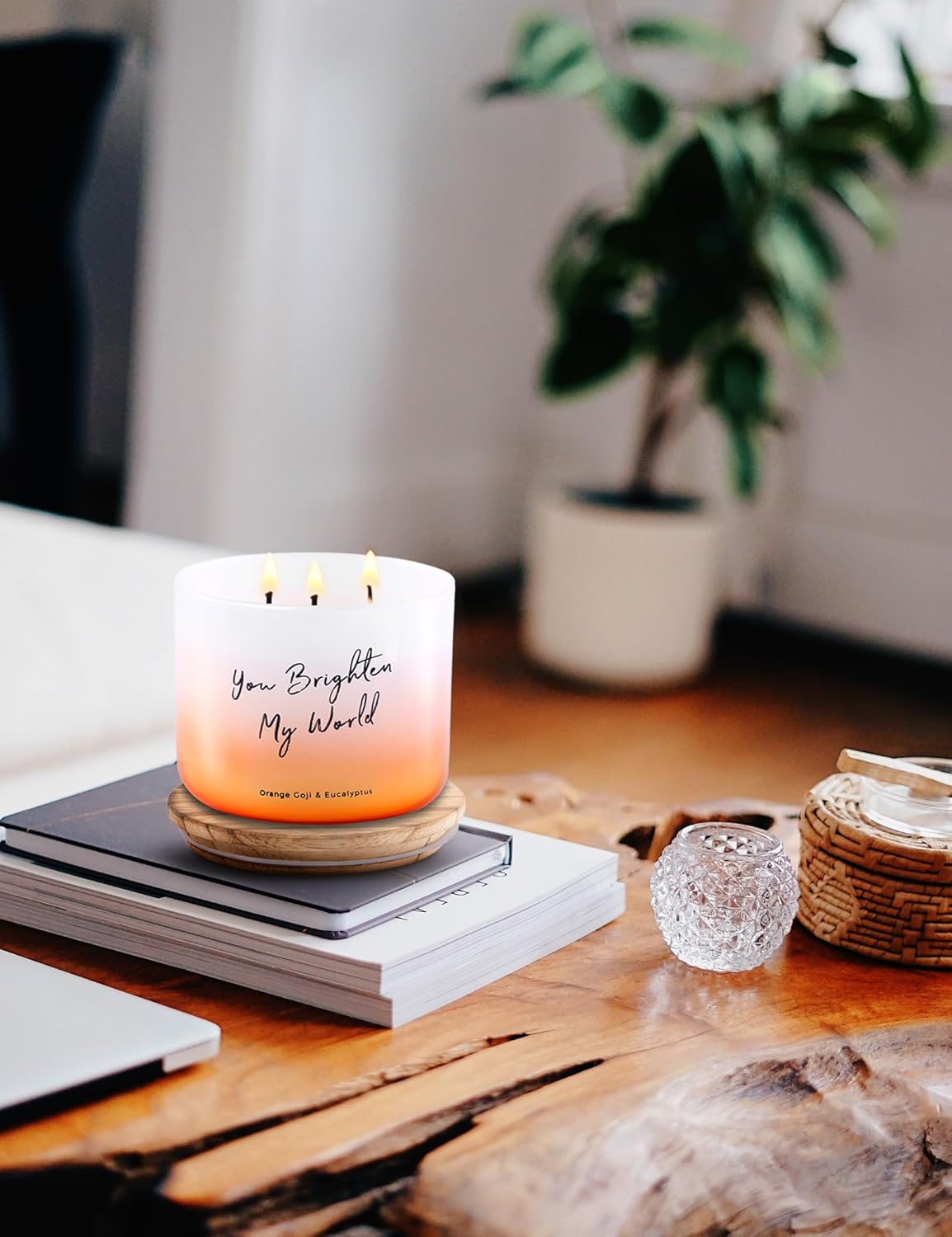 Orange Goji Berry & Eucalyptus 3-Wick Scented Candle - 15.8 Oz Aromatherapy Candle for Stress Relief & Relaxation - Perfect Gift for Everyone - You Brighten My World