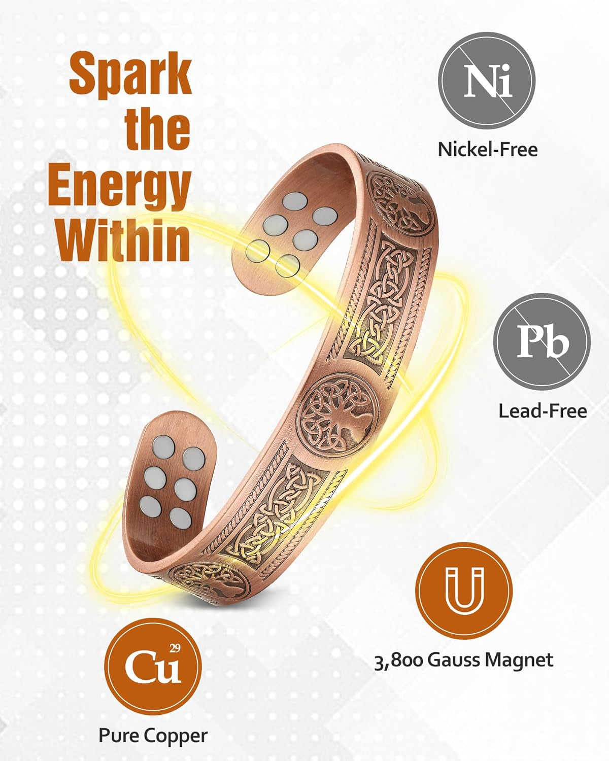 Elevate Your Style with this Powerful 18X Strength Copper Bracelet for Men! 💪✨ 3,800 Gauss Magnets & 99.99% Pure Copper - The Perfect Gift! 🎁