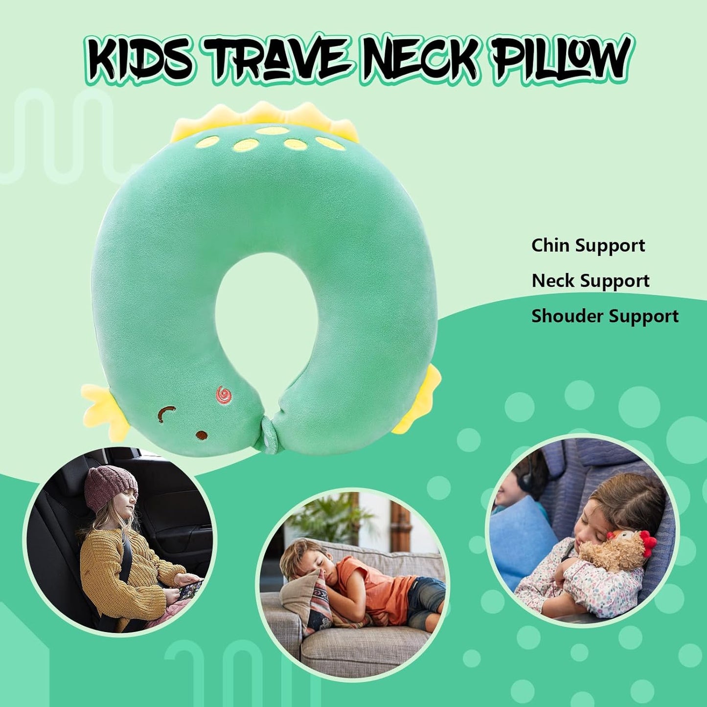 Children's Travel Pillow - Soft U-Shaped Neck Support for Car and Airplane - Adorable Animal Design - Portable Essential for Road Trips and Travel