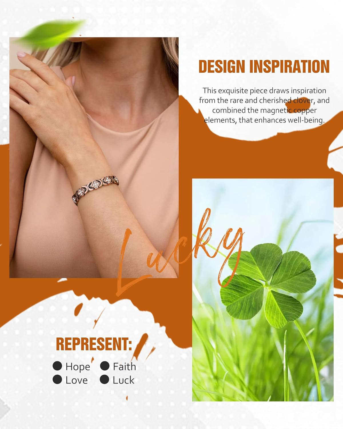 Elegant Pure Copper Magnetic Therapy Bracelet for Women - 3800 Gauss Strength with Four-Leaf Clover Charm