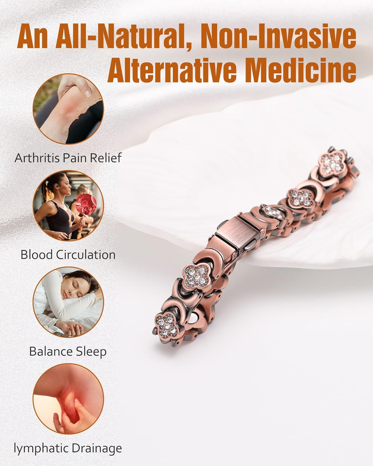 Elegant Pure Copper Magnetic Therapy Bracelet for Women - 3800 Gauss Strength with Four-Leaf Clover Charm