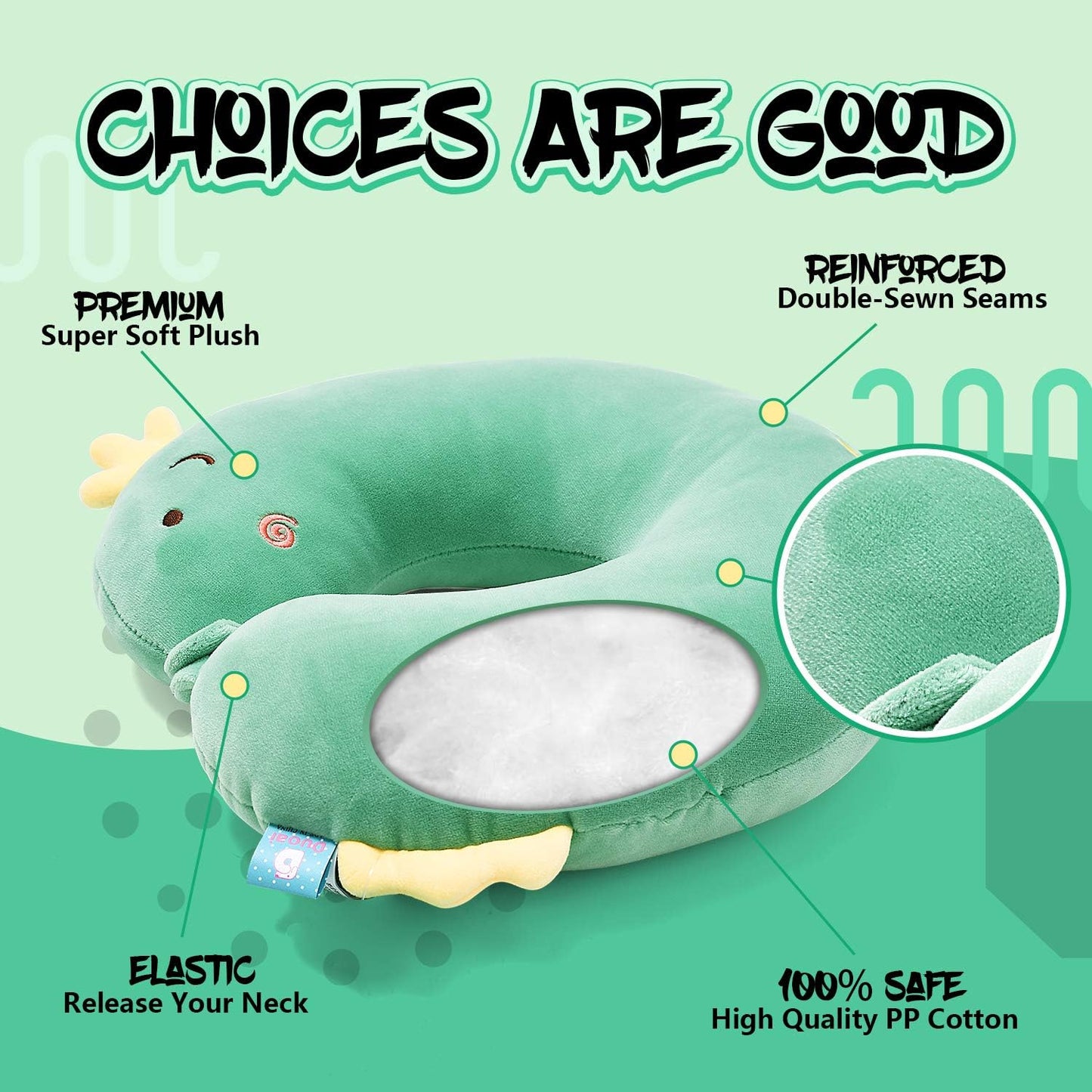 Children's Travel Pillow - Soft U-Shaped Neck Support for Car and Airplane - Adorable Animal Design - Portable Essential for Road Trips and Travel