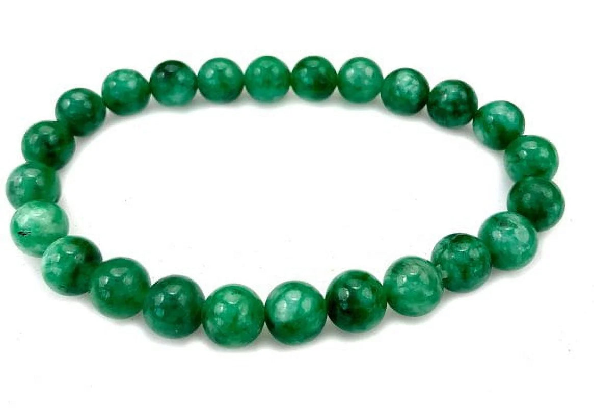 Elegant Round Green Jade Gemstone Stretch Bracelet - 8 Inches