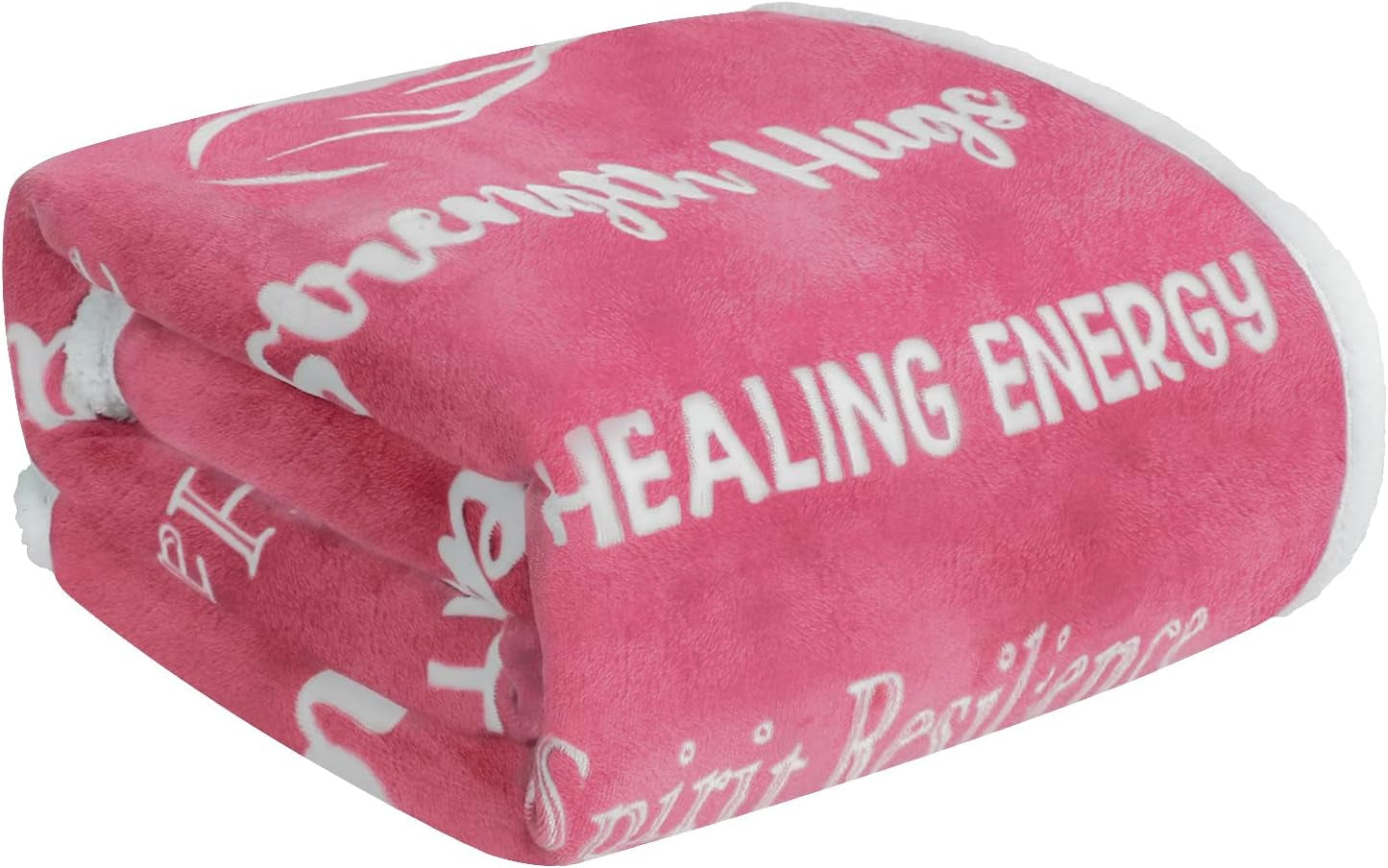 Inspirational Pink Sherpa Fleece Throw Blanket for Breast Cancer Warriors - Super Soft & Warm Get Well Gift for Women (50"X60")