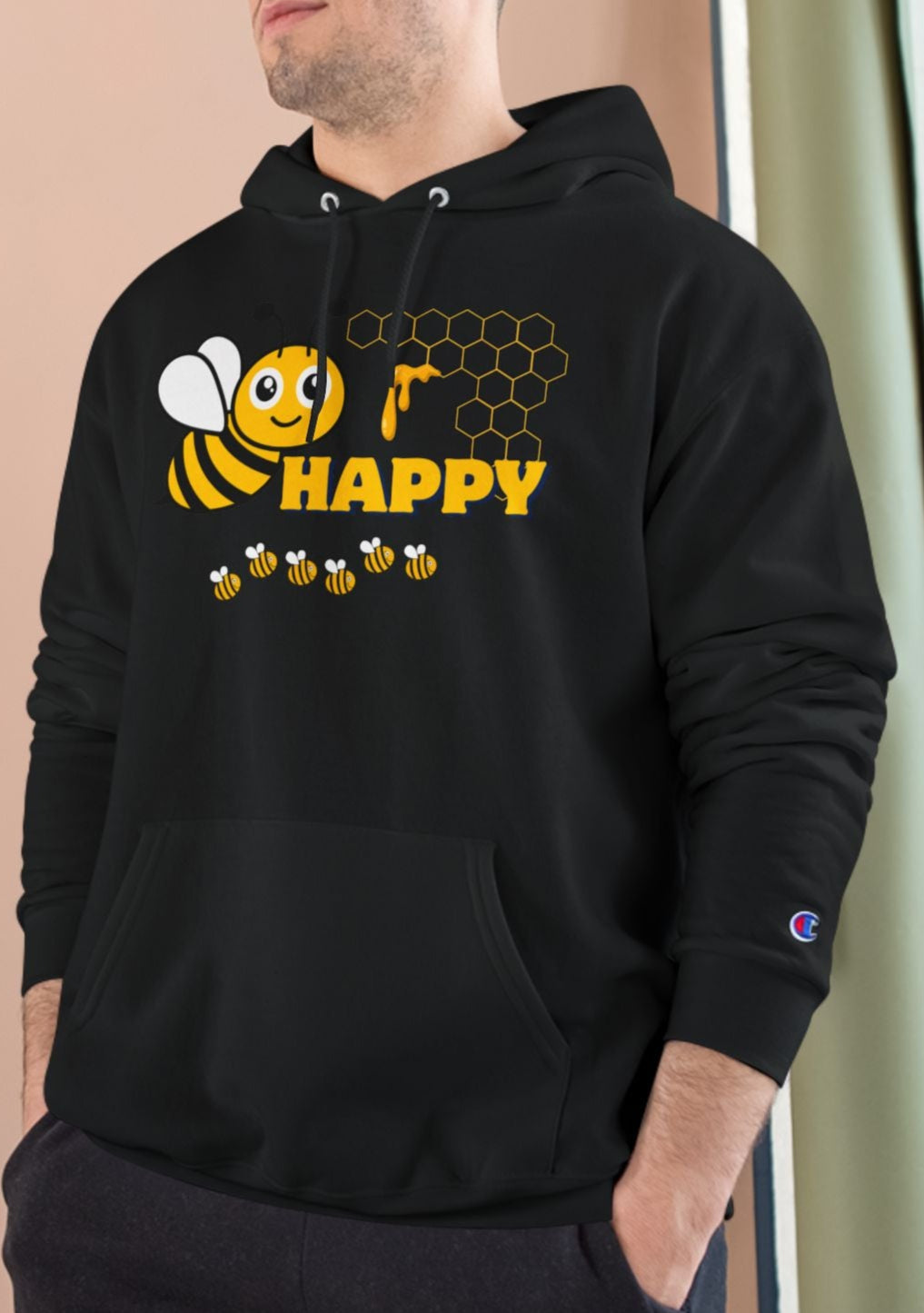 Be Happy Mid-weight Champion Hoodie – Durable & Year-Round Comfort Cute and Cheerful Sweatshirt for All Ages