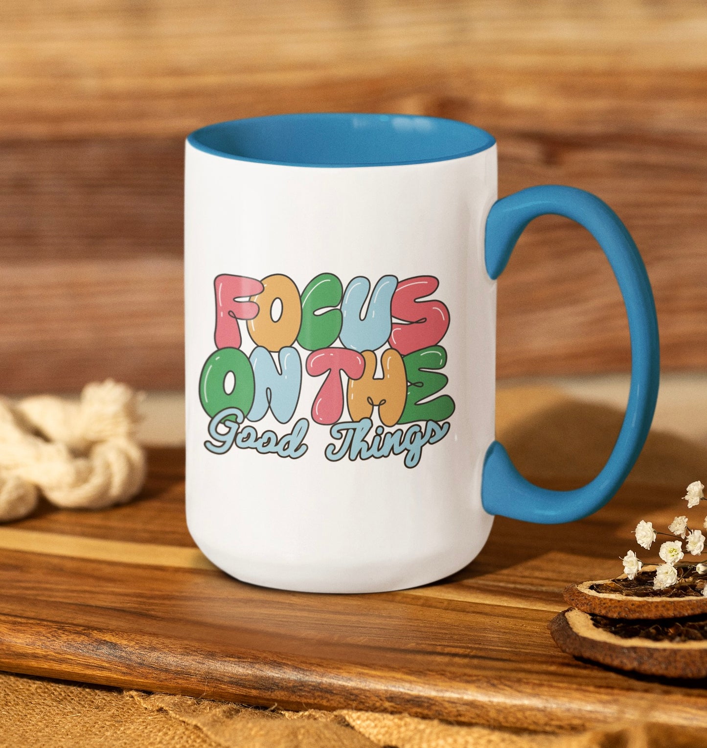 Focus On The Good Things and Sip in style with our 15oz Accent Mug! Perfect for your favorite drinks! ☕✨