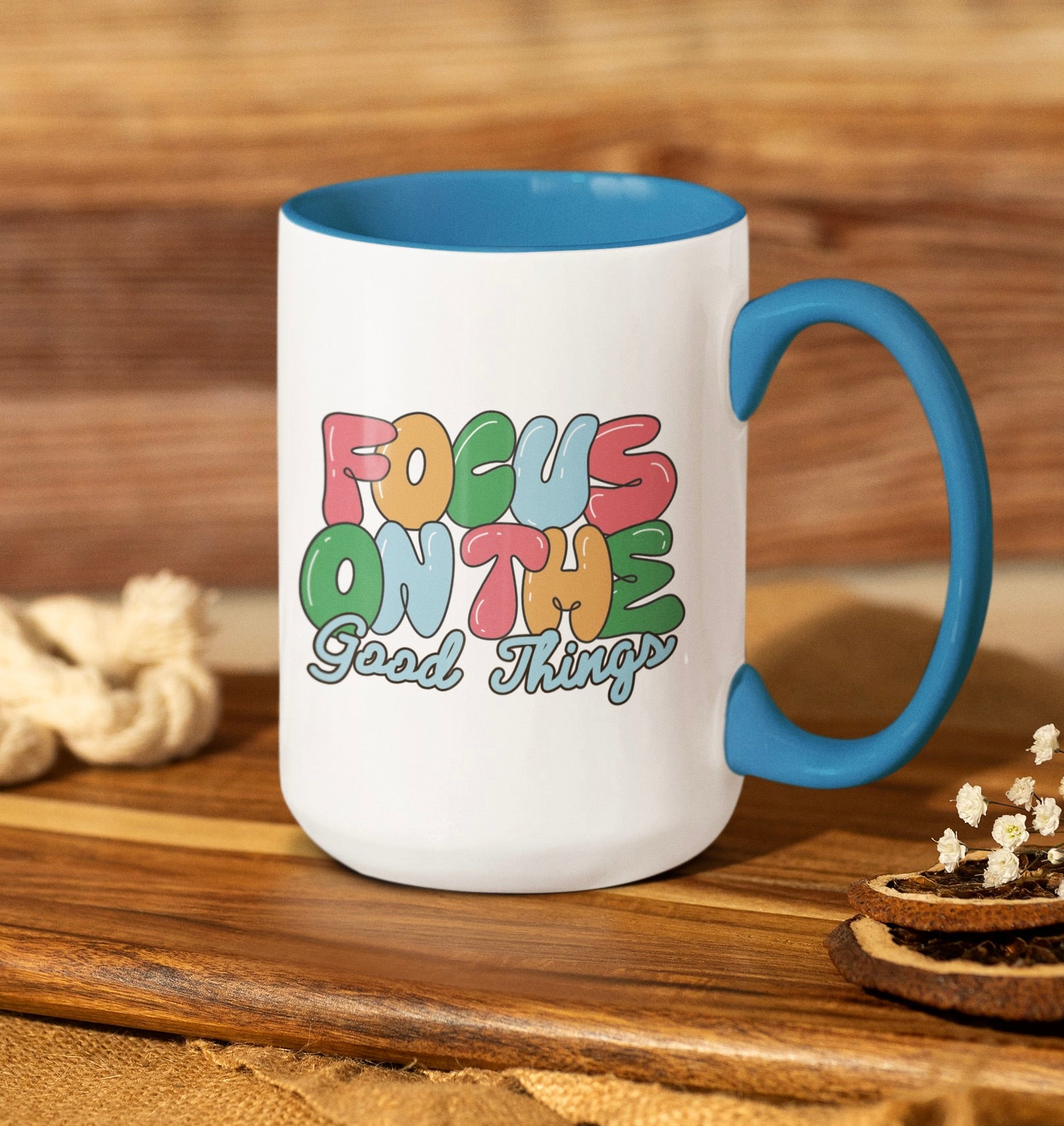 Focus On The Good Things and Sip in style with our 15oz Accent Mug! Perfect for your favorite drinks! ☕✨