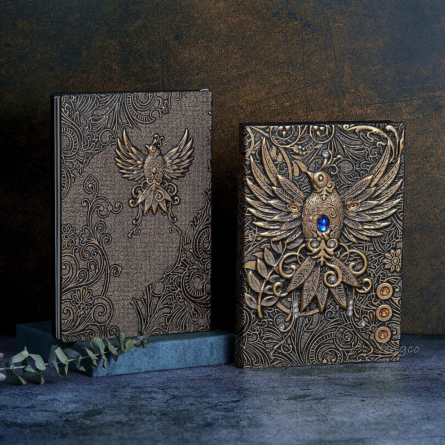 Elegant Vintage 3D Phoenix Leather Journal with Golden Pen Set - A5 Antique Handmade Notebook for Daily Writing, Sketching, and Travel in Red Bronze