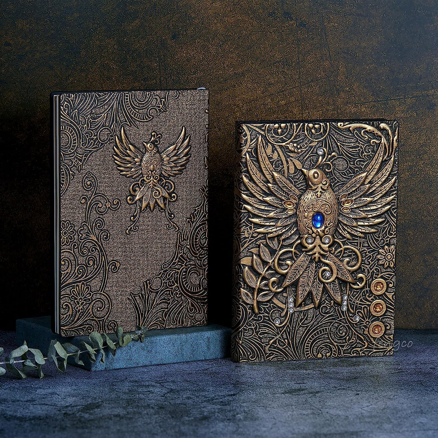 Elegant Vintage 3D Phoenix Leather Journal with Golden Pen Set - A5 Antique Handmade Notebook for Daily Writing, Sketching, and Travel in Red Bronze
