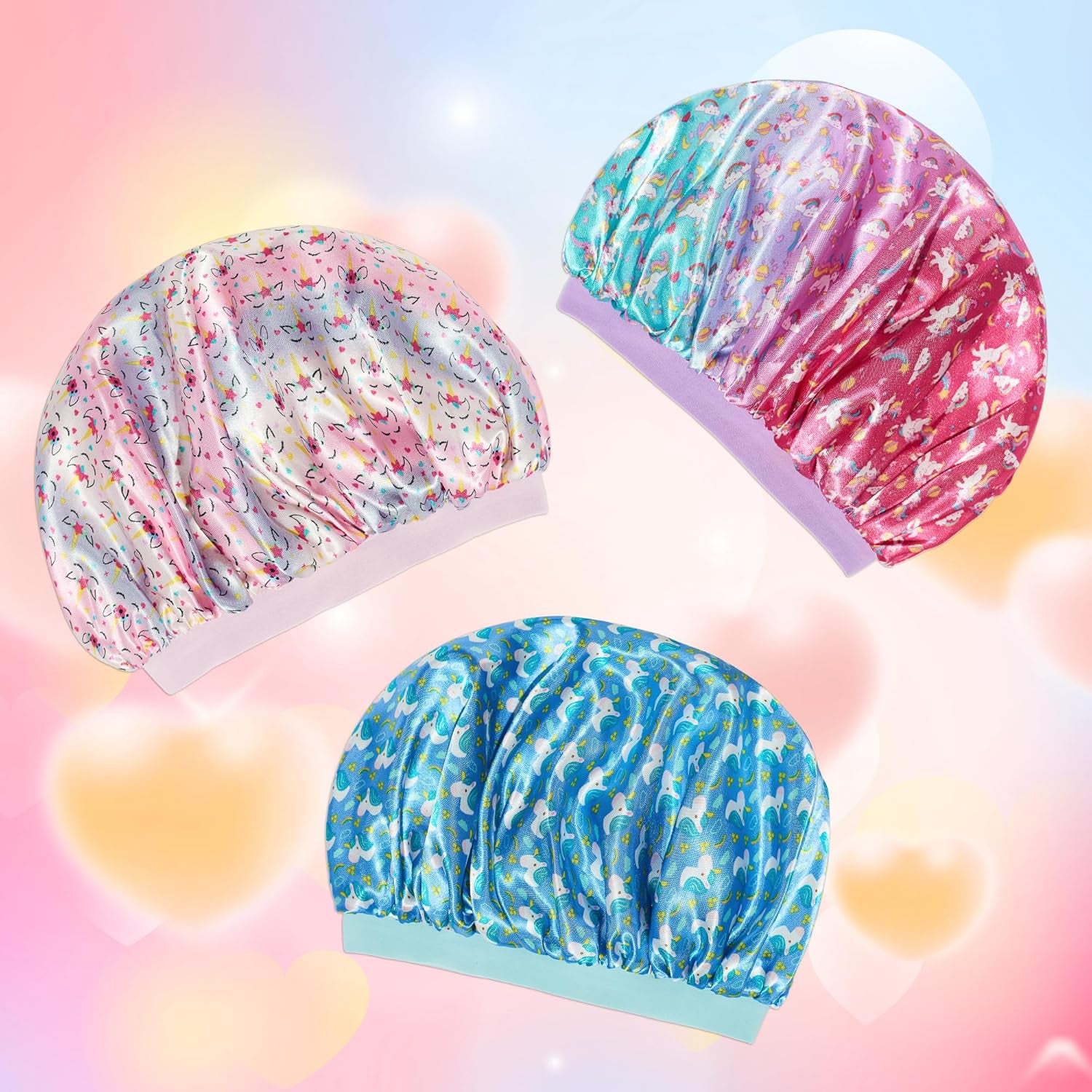 3 Pcs Satin Silk Kids Bonnets - Soft Sleep Caps for Girls with Wide Band for Comfortable Nighttime Wear