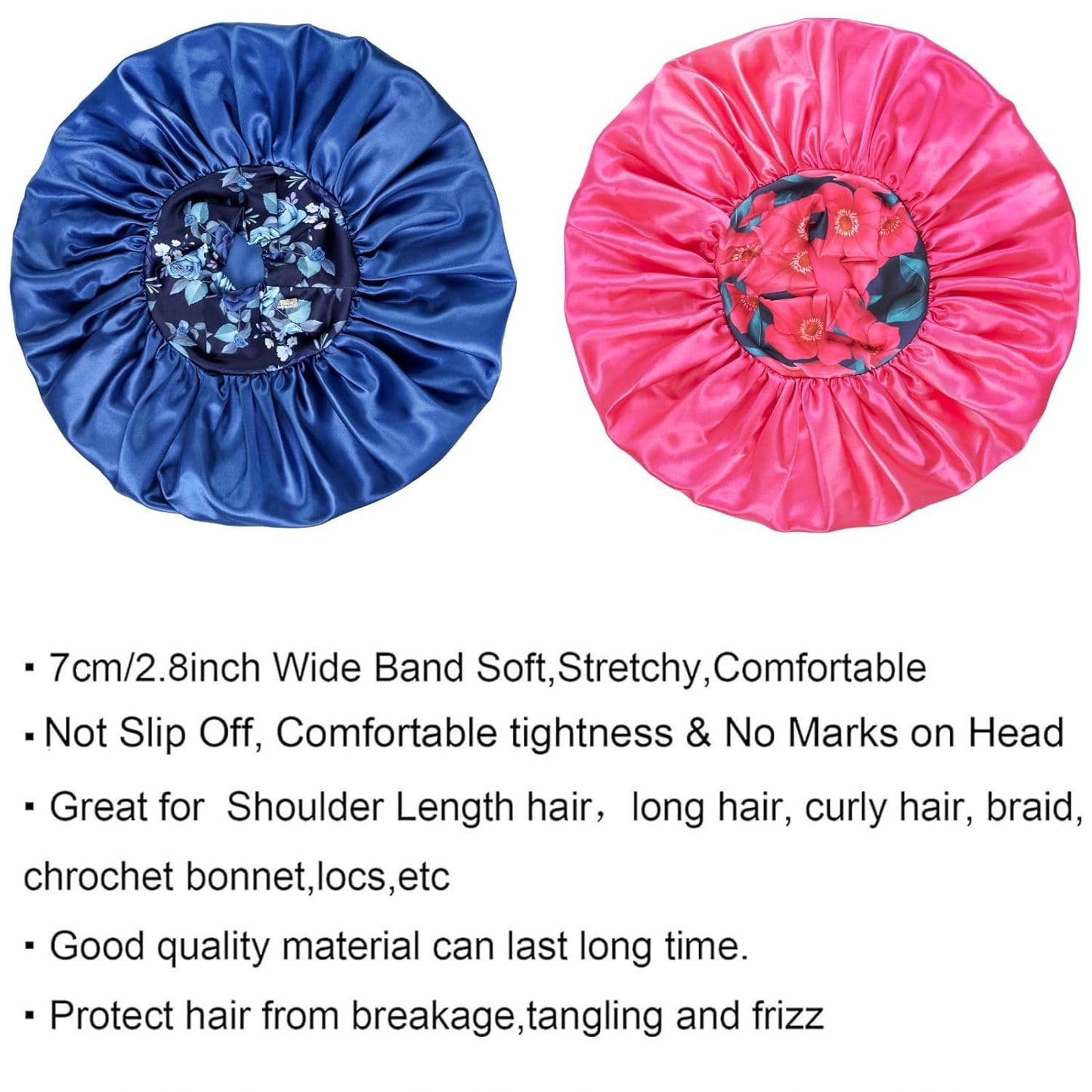 Upgrade your beauty sleep with our 2-Pack Extra Large Silk Satin Bonnets in Blue & Hot Pink! Perfect for luscious locks! 🌙💖 #HairCare #BeautySleep