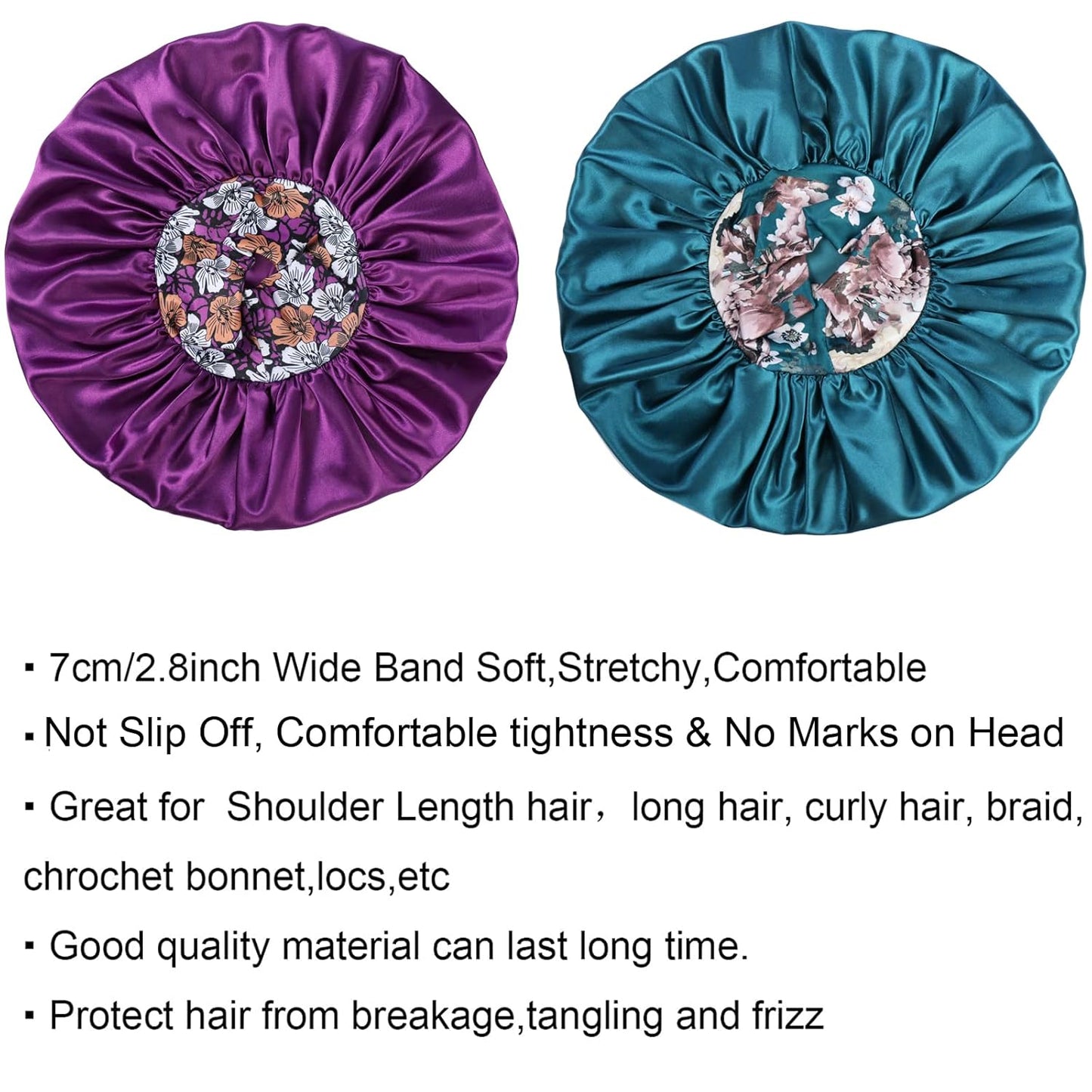Upgrade your beauty sleep with our 2-Pack Extra Large Silk Satin Bonnets! 🌙💖 Perfect for braids and curls, featuring a comfy flower band. Available in chic black & teal! #HairCare #BeautyEssentials #SatinBonnets