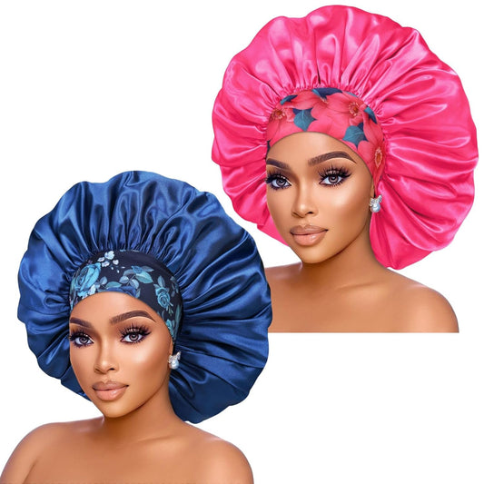 Upgrade your beauty sleep with our 2-Pack Extra Large Silk Satin Bonnets in Blue & Hot Pink! Perfect for luscious locks! 🌙💖 #HairCare #BeautySleep