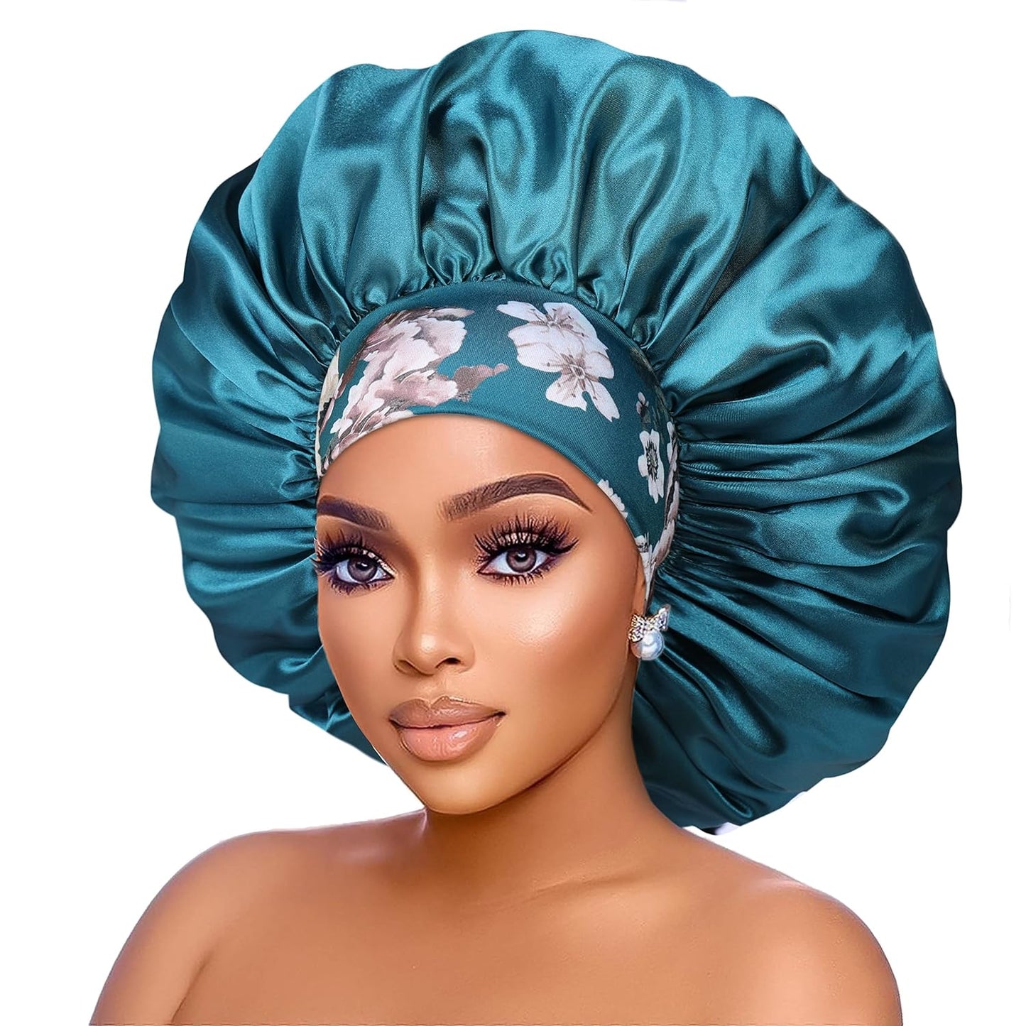 Upgrade your beauty sleep with our 2-Pack Extra Large Silk Satin Bonnets! 🌙💖 Perfect for braids and curls, featuring a comfy flower band. Available in chic black & teal! #HairCare #BeautyEssentials #SatinBonnets