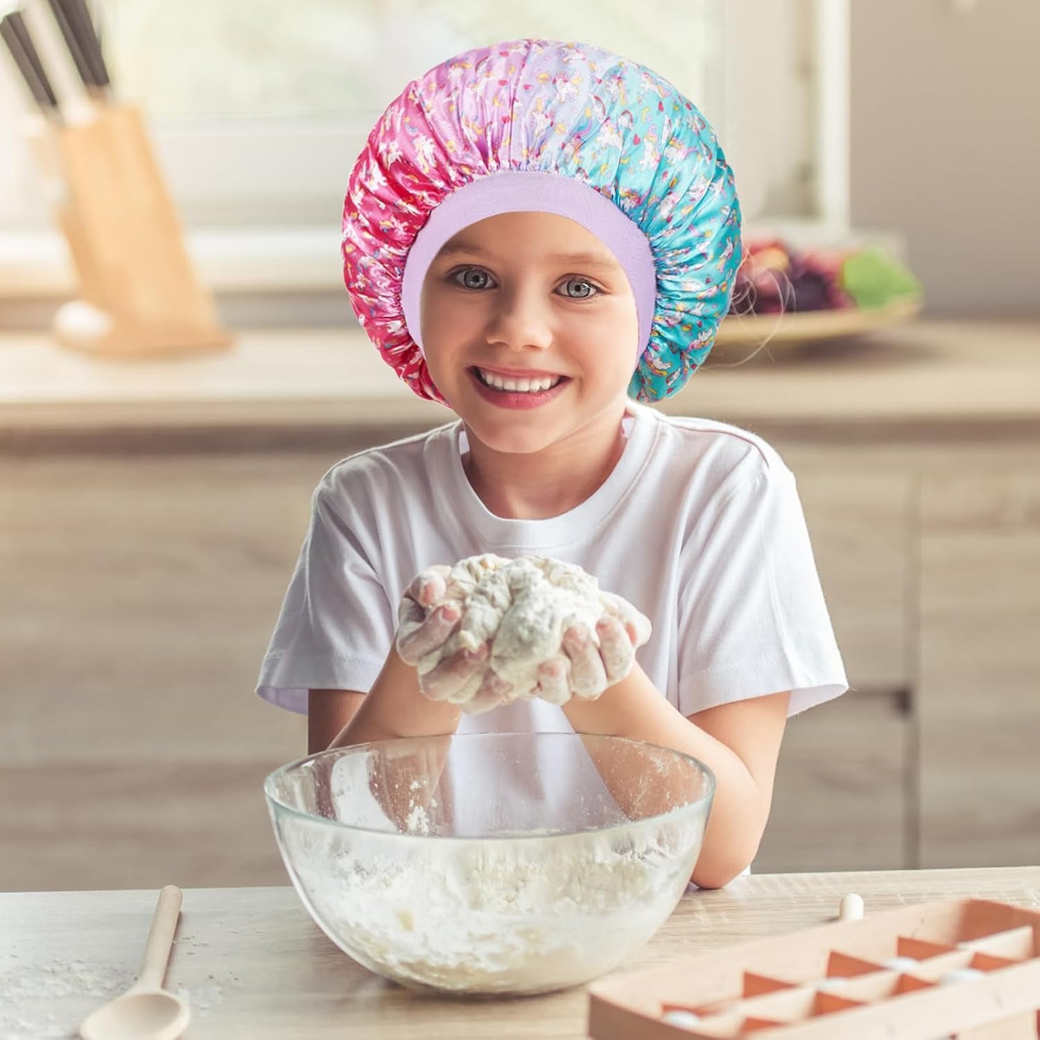 3 Pcs Satin Silk Kids Bonnets - Soft Sleep Caps for Girls with Wide Band for Comfortable Nighttime Wear