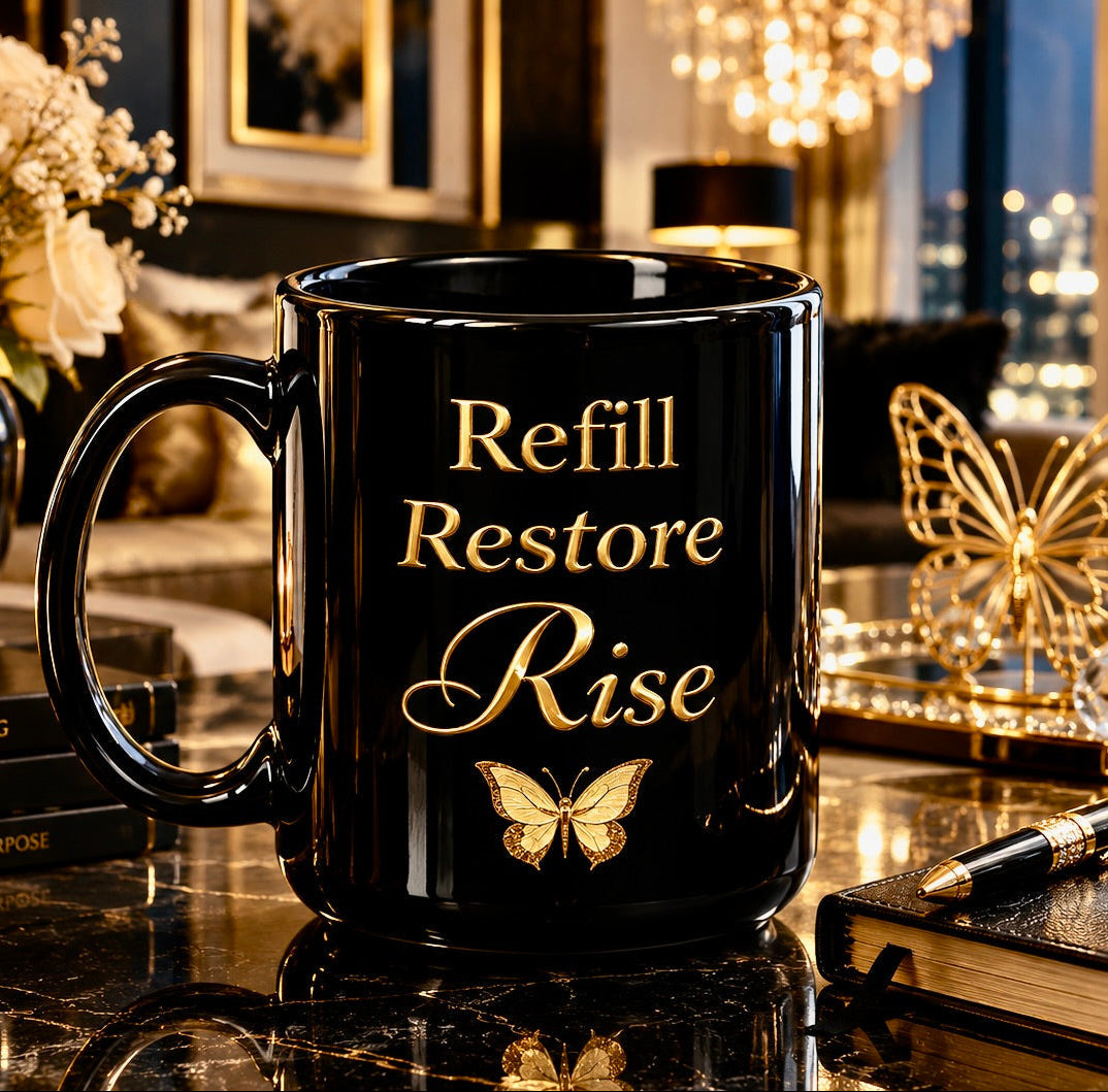Refill. Restore. Rise. — 15oz Luxury Wellness Mug/ Noir Collection