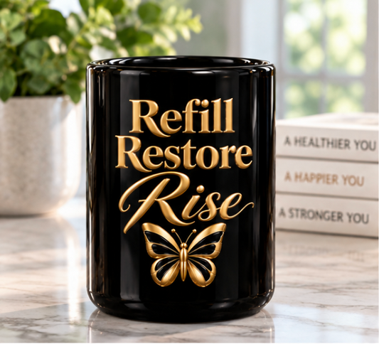 Refill. Restore. Rise. — 15oz Luxury Wellness Mug/ Noir Collection