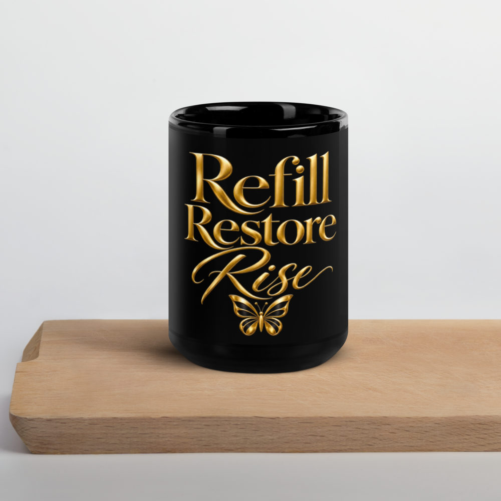 Refill. Restore. Rise. — 15oz Luxury Wellness Mug/ Noir Collection