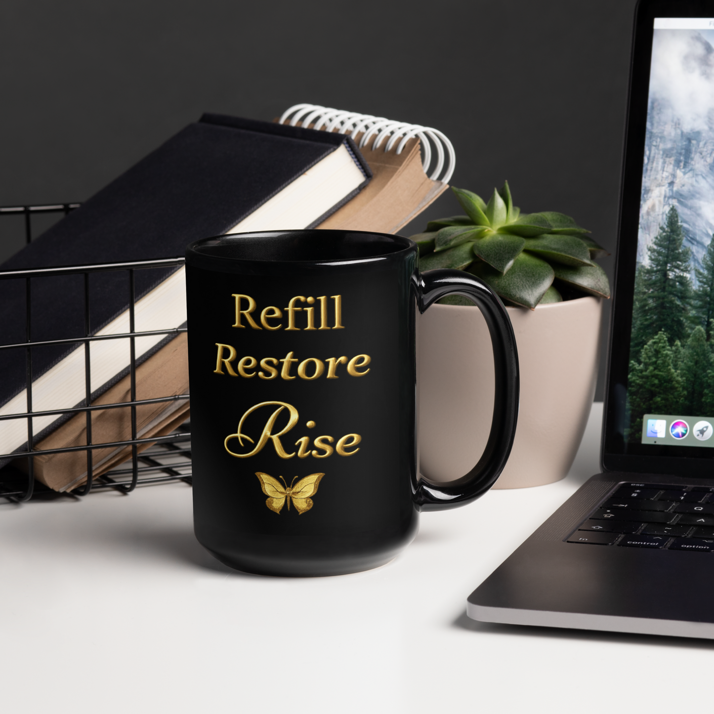Refill. Restore. Rise. — 15oz Luxury Wellness Mug/ Noir Collection