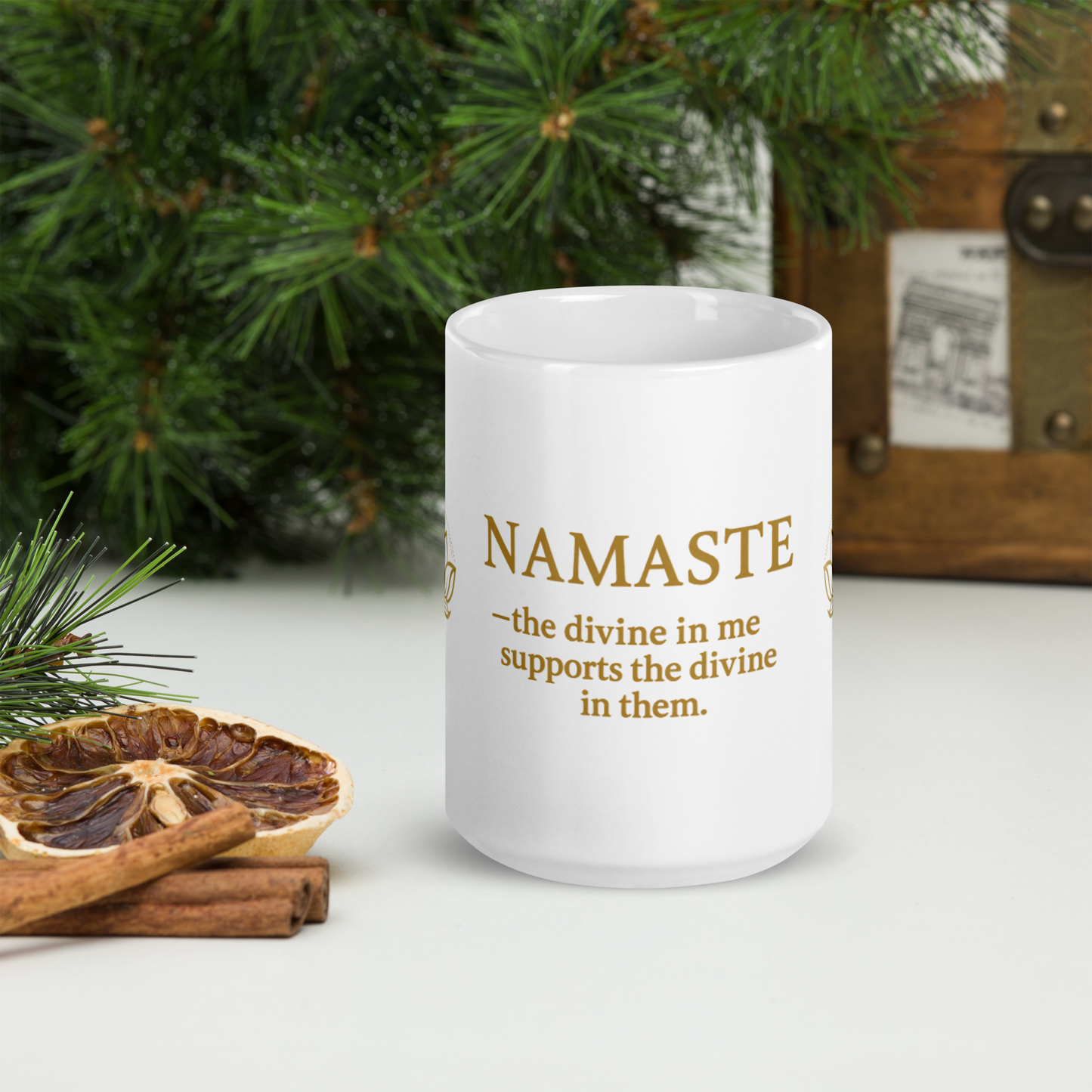 NAMASTE Lotus Edition — 15 oz Signature Inner Peace White glossy mug