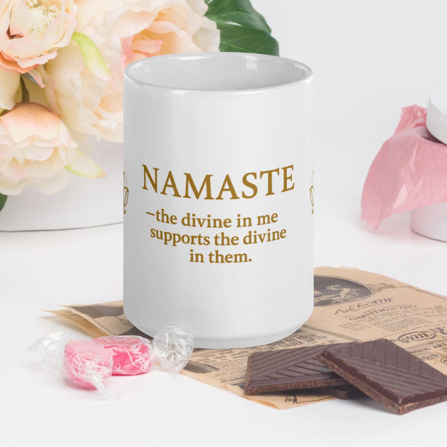 NAMASTE Lotus Edition — 15 oz Signature Inner Peace White glossy mug