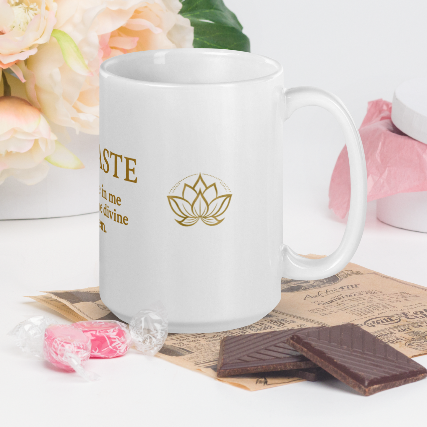 NAMASTE Lotus Edition — 15 oz Signature Inner Peace White glossy mug